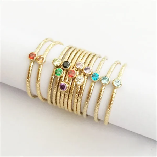 14K Gold Filled Zircon Rings Minimalist Jewelry Thin CZ Diamond Birthstone Band Rings Sparkle Stack Ring for Women - Image 6