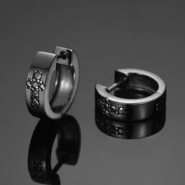 Personality Black Moissanite Hoop Earrings Male Party Accessories Trendy S925 Earrings for Men Silver Jewelry With Gra - Image 2