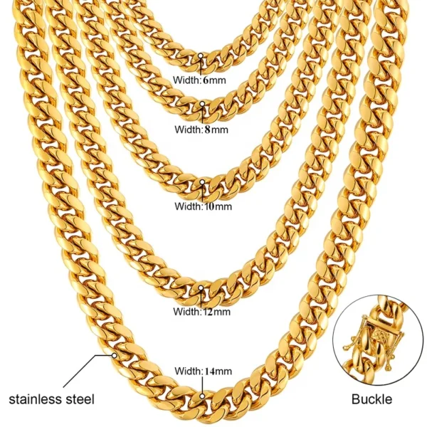 Mens Hiphop Necklace Jewelry Women 18k Gold Pvd Plated 316l Surgical Titanium Non Tarnish Stainless Steel Miami Cuban Link Chain - Image 2