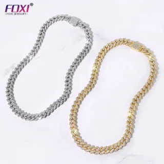 Foxi Jewelry Cuban Chain Zircon Men Hip Hop Necklace Gold Plated Necklace