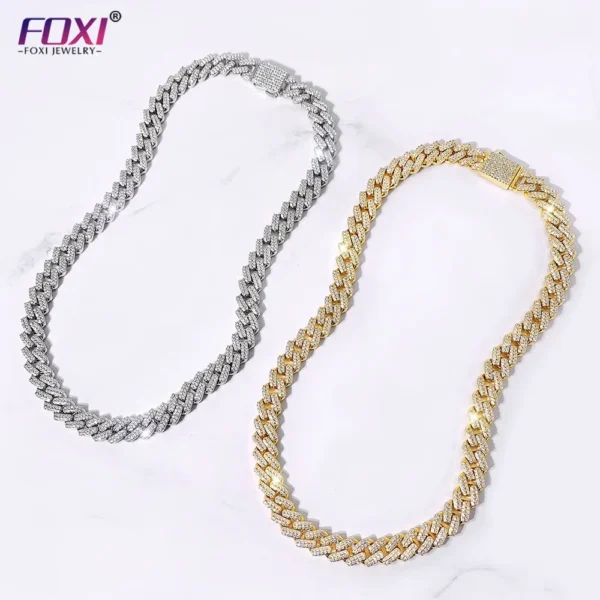 Foxi Jewelry Cuban Chain Zircon Men Hip Hop Necklace Gold Plated Necklace