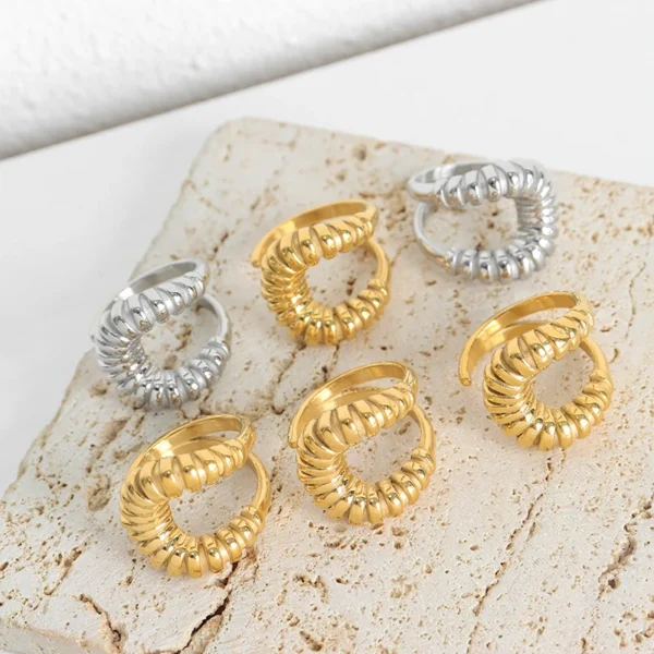 High Quality Cheap Threaded Ring Stainless Steel Gold Plated Irregular Geometric Opening Ring Jewelry - Image 3