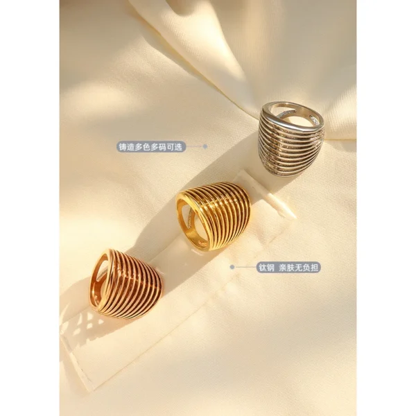 Europe and the United States Exaggerated Personality Casting Heavy Manual Stripe Hollow Ring Female Index Finger Ring Titanium S