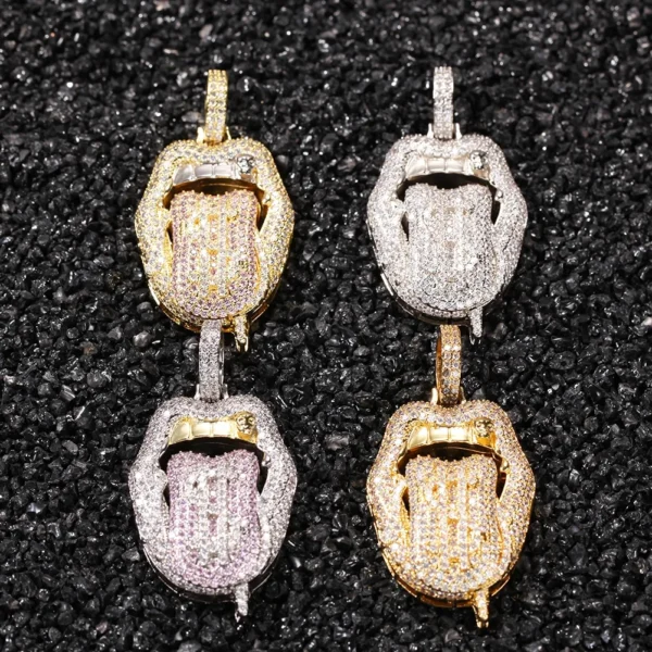 Tongue Shape Dollar Sign Iced Out Money Lips Pendants Hip Hop - Image 2