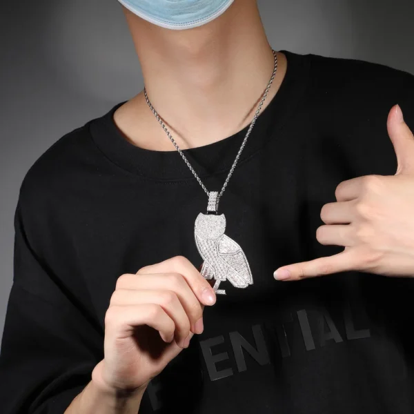 Iced Out Bling Rectangle Cubic Zirconia Hip Hop Bling Animal Pendant Men Necklace - Image 4