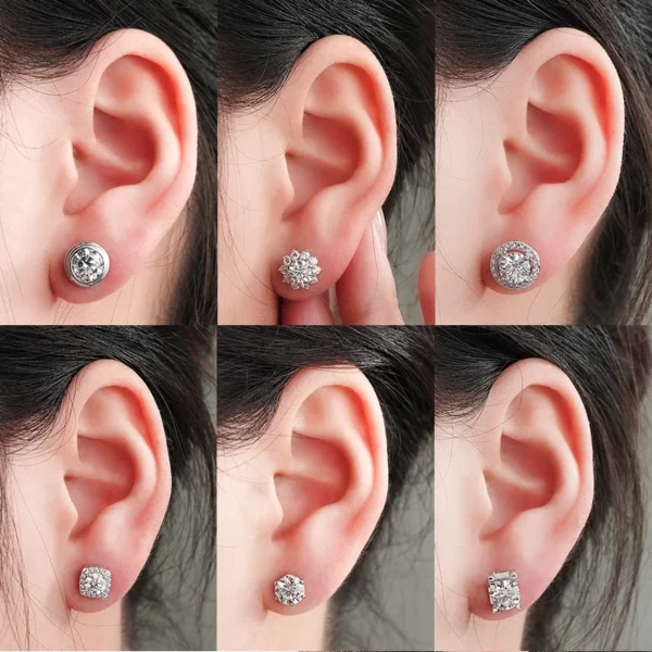DEF VVS Claw Set halo Classic Moissanite Studs Round Cut Loose Gemstones S925 Sterling Silver Ladies Moissanite Earrings