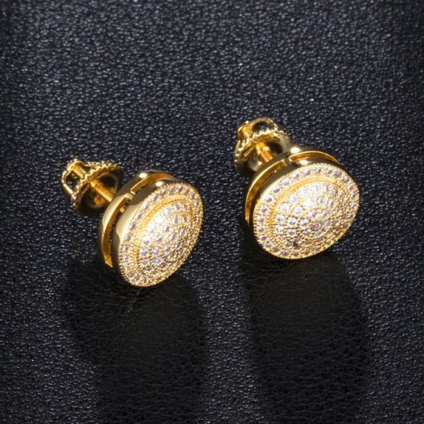 Brass Micro Zircon CZ Paved Square Earrings Hip Hop Male Stud Earrings - Image 3