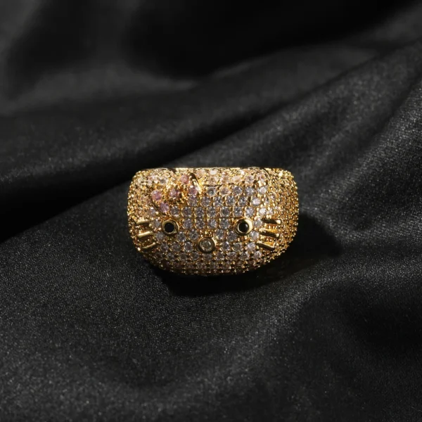 Sanrio Cartoon HK Cat Rings with Cat Face Ring Women 18K Gold Plated Iced Out 5A CZ Y2K Cute Jewelry Girls Ring - Image 4