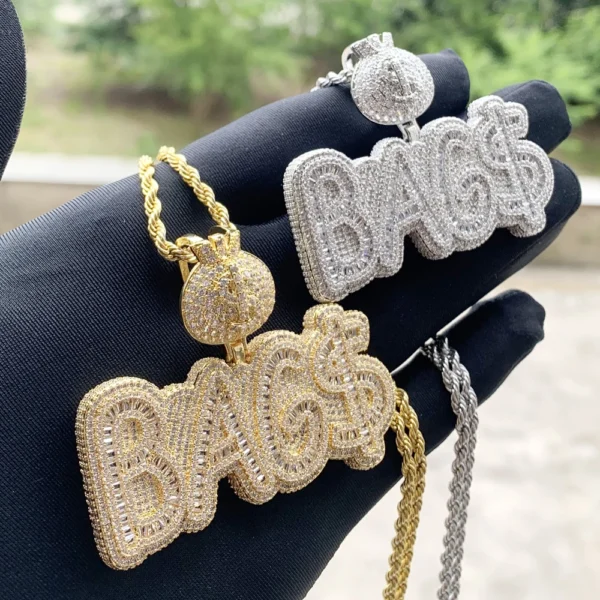 High Quality Hip Hop Dollar $ Money Bag Letter Pendant Necklace for Men Iced Out Bling CZ With Rope Chain Jewelry - Image 2