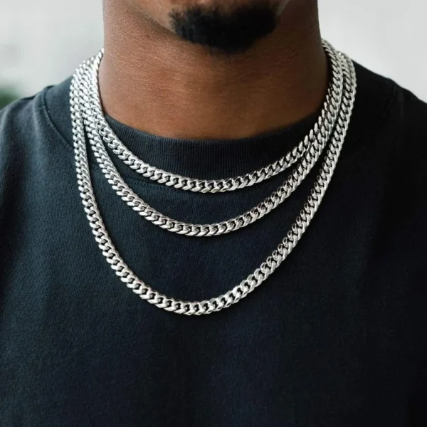 Men's Stainless Steel 18K Gold Filled Cuban Chain Necklace New Design with Safe Lock Hip Hop Style Silver Link Chain - Image 3