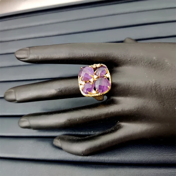 Fashion Amethyst Crystal Quartz Design Turquoise Cz Pave Rings Wholesale Adjustable Stones Gold Ring Amazonite Jewlery for Women - Image 5