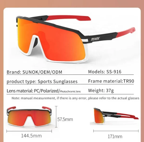 SUNOK Polarized Sport Sunglasses Anti UV Interchangeable Lens Bicycle MTB Bike Sunglasses Custom Cycling Glasses - Image 3