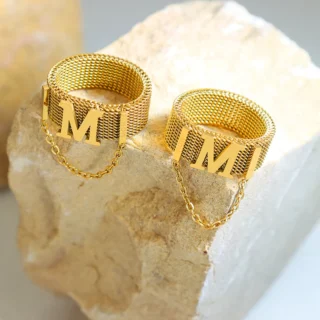 Hip Hop M Letter Ring Stainless Steel Chain Tassel Ring