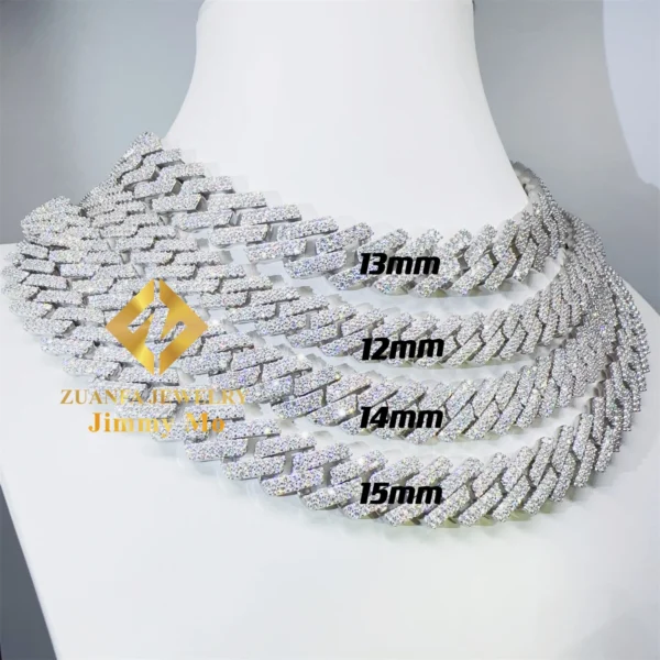 Hot Selling Pass Diamond Tester 925 Solid Silver 12mm 13mm 14mm 15mm Two Rows Iced Out Hip Hop VVS1 Moissanite Cuban Link Chain - Image 2