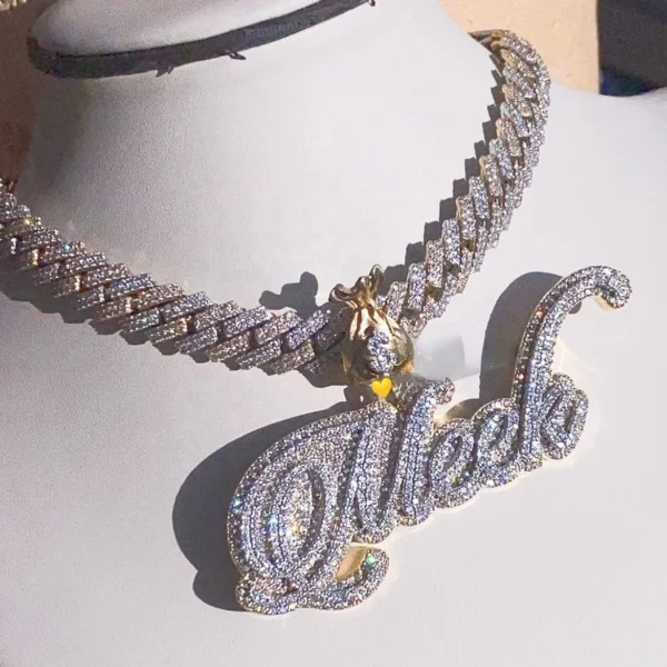 Custom Initial Name Pendant Customized Logo Full Iced Out Charm S925 VVS D Moissanite Diamond Letter Chain for Men and Women - Image 2