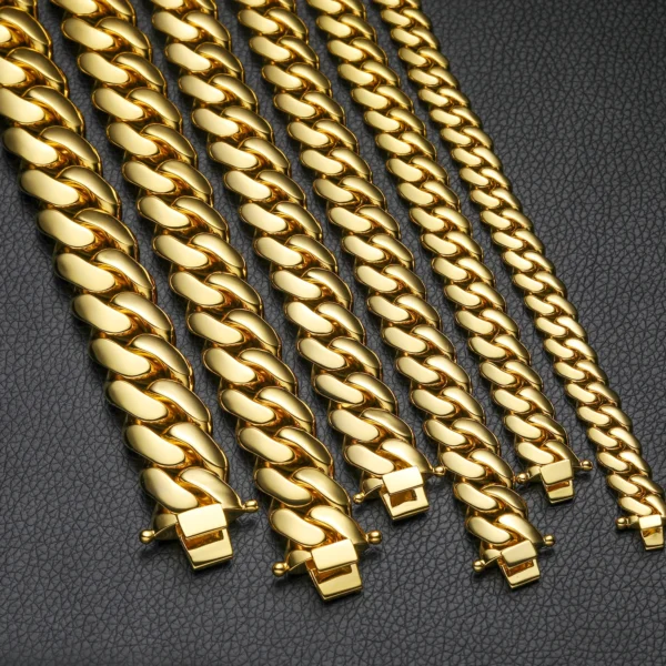 Wholesale 10mm-22mm Solid Cuban Choker Hip Hop Miami Cuban Link Chain Mens 14k 18k Real Gold Plated - Image 4