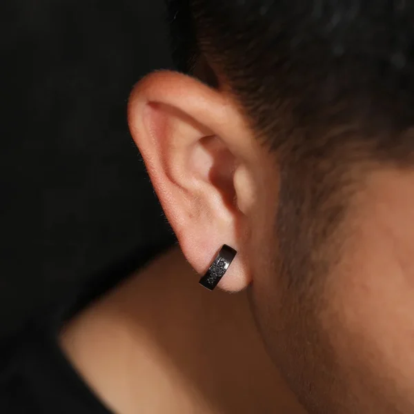Personality Black Moissanite Hoop Earrings Male Party Accessories Trendy S925 Earrings for Men Silver Jewelry With Gra - Image 5