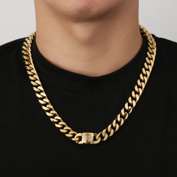 Wholesale 12mm Lion Clasp Miami Big Thick Cuban Chain 18k Gold Plated Stainless Steel Cuban Link Bracelet Necklace for Men Women - Image 4
