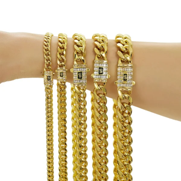 Stocks 14K Gold Plated Stainless Steel Miami Cuban Link Chain Necklace - Image 3