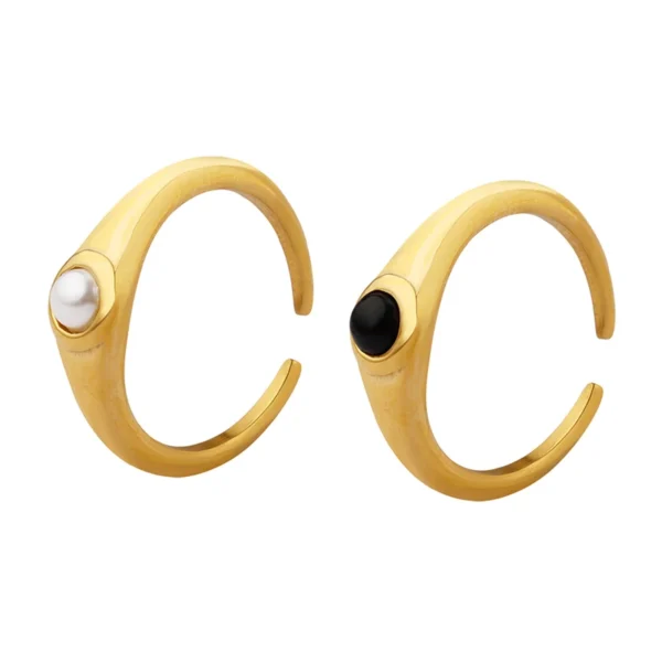 Hot Selling Professional Design Fashion Trend Stainless Steel Ring with Black White Glass Ball 18K Gold Plated Rings - Image 6