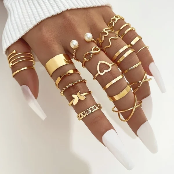 2023 New Trendy 23Pcs/Set Gold Plated Shinny Butterfly Rings Sets Fashion  Knuckle Ring Jewelry Set