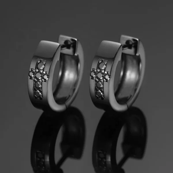 Personality Black Moissanite Hoop Earrings Male Party Accessories Trendy S925 Earrings for Men Silver Jewelry With Gra