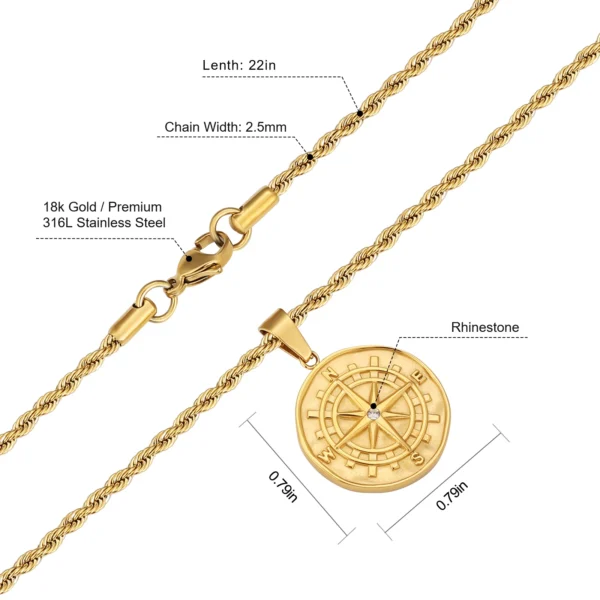 Coin Necklace 18K Gold Plated Compass Lion ST. CHRISTOPHER Jesus Cross Charm Stainless Steel Pendant Necklace for Women Men - Image 5