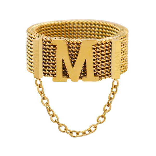 Hip Hop M Letter Ring Stainless Steel Chain Tassel Ring - Image 6