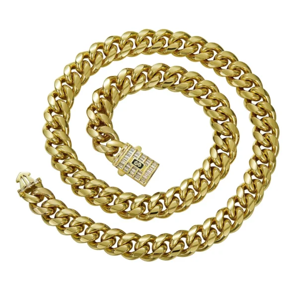 Stocks 14K Gold Plated Stainless Steel Miami Cuban Link Chain Necklace - Image 6