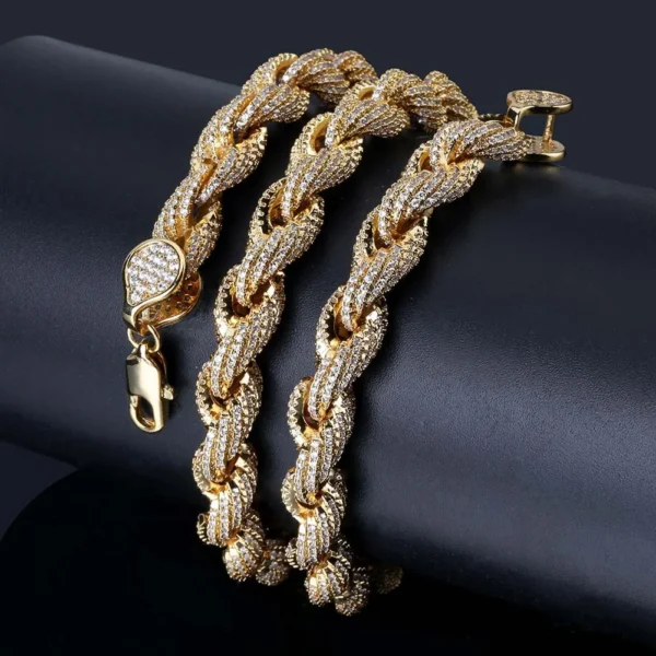 Hip Hop Iced Out Jewellery Cz Zircon Stone Twisted Spiral Cuban Link Chain Real Gold Plated Cuban Chain Rapper for Man - Image 2