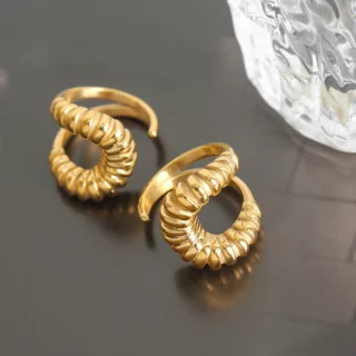High Quality Cheap Threaded Ring Stainless Steel Gold Plated Irregular Geometric Opening Ring Jewelry