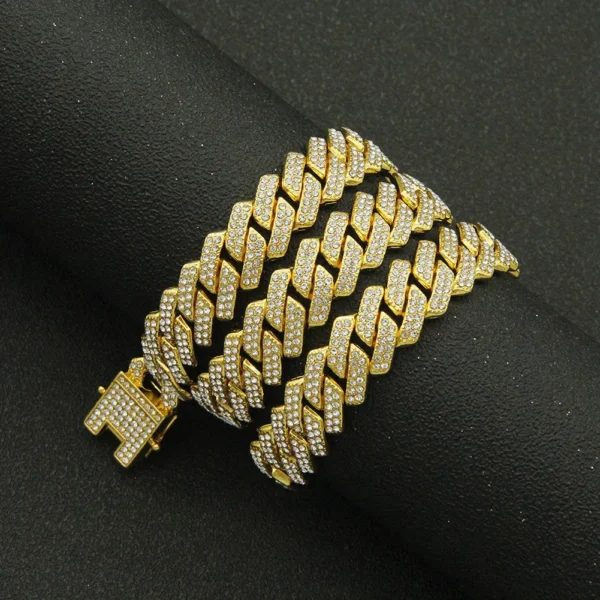 Wholesale 12mm Gold Cuban Link Chain Crystal Rhinestone Rose Gold Plating Miami Cuban Link Chain Necklace Chains for Men Jewelry - Image 4