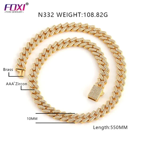 Foxi Jewelry Cuban Chain Zircon Men Hip Hop Necklace Gold Plated Necklace - Image 5