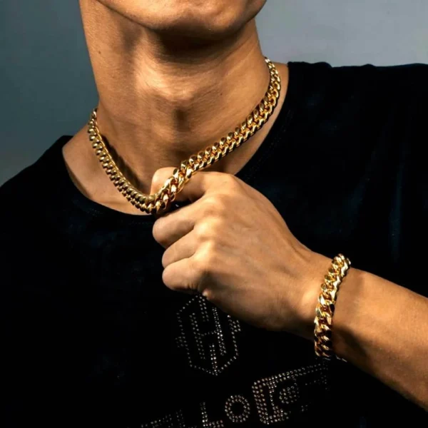 Mens Hiphop Necklace Jewelry Women 18k Gold Pvd Plated 316l Surgical Titanium Non Tarnish Stainless Steel Miami Cuban Link Chain - Image 5