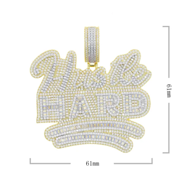 18K Gold Plated Bling Hip Hop Men Boy Jewelry Micro Pave Rectangle Cz Hustle Hard Letter Pendant Necklace - Image 4
