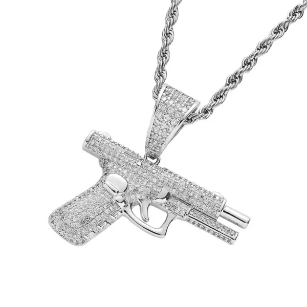 Trendy Men's Gold-Plated Hip Hop Necklace with Iced CZ Gun Diamond Pistol Pendant Chic Zircon Charm for Weddings and Parties - Image 3