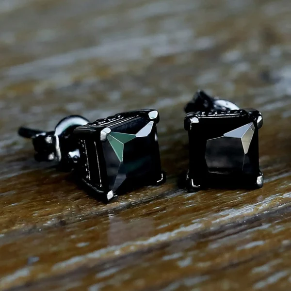 Wholesale Price Black Opal Jewelry Hypoallergenic Cubic Zirconia Stud Women Men 6mm Square Bling 925 Sterling Silver Earrings - Image 3