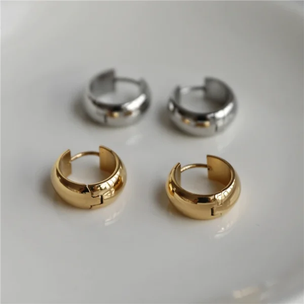 JOOLIM  High End 18K Gold Plated Simple Fashion Circle Hoop Earrings for Women Stainless Steel Earrings Wholesale - Image 6