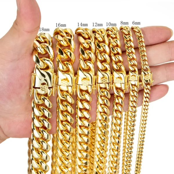 Men's Stainless Steel 18K Gold Filled Cuban Chain Necklace New Design with Safe Lock Hip Hop Style Silver Link Chain - Image 4