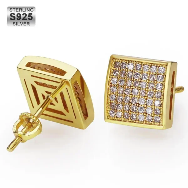 KRKC 14k Gold Jewelry Factory Wholesale New Style Bling CZ 925 Sterling Silver Micro Pave Gold 3D Square Zircon Stud Earrings - Image 2