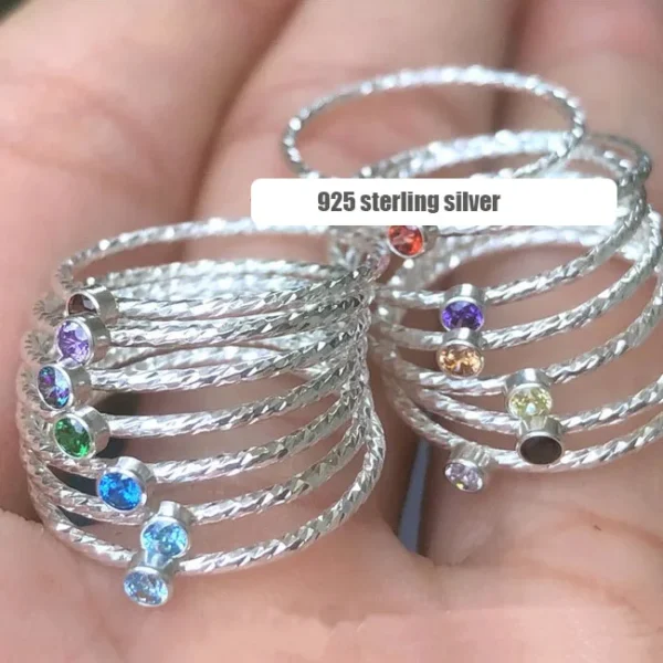 14K Gold Filled Zircon Rings Minimalist Jewelry Thin CZ Diamond Birthstone Band Rings Sparkle Stack Ring for Women - Image 5