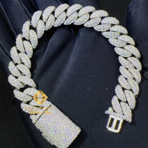 Fashion Style 12mm Two Row 925 Solid Silver Iced Out Hip Hop Fire Jewelry VVS  Moissanite Best Quality Cuban Link Chain Bracelet - Image 6
