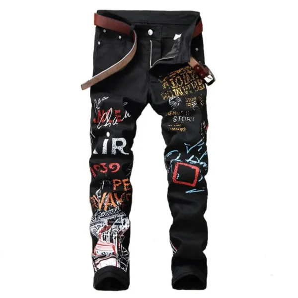 High Street Fashion Mens Jeans Night Club Black White Color Personal Designer Printed Jeans Men Punk Pants Skinny Hip Hop Jeans