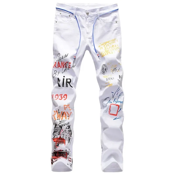 High Street Fashion Mens Jeans Night Club Black White Color Personal Designer Printed Jeans Men Punk Pants Skinny Hip Hop Jeans - Image 2