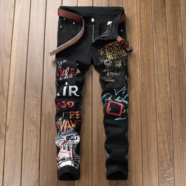 High Street Fashion Mens Jeans Night Club Black White Color Personal Designer Printed Jeans Men Punk Pants Skinny Hip Hop Jeans - Image 4