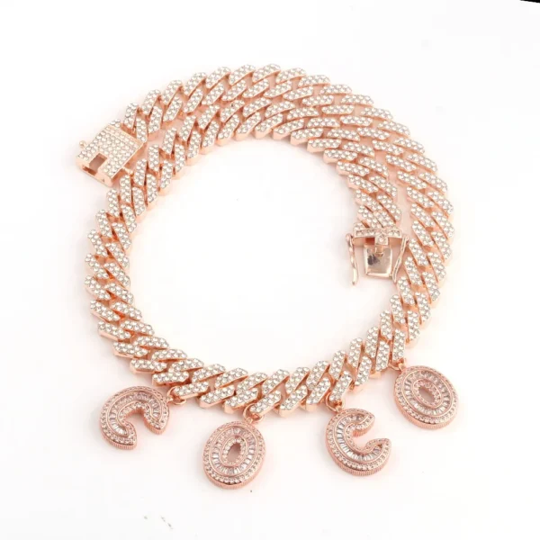 Diamond Cuban Link Chain Custom Alphabet Initial Letter Name Plate baguette Necklace - Image 2