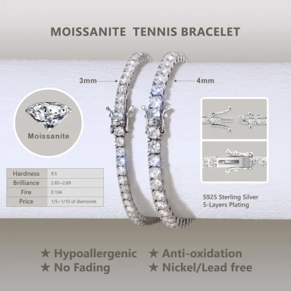 Moissanite Tennis Necklace 2/3/4/5mm D/VVS1 GRA Certificate 14K Gold Plated 925 Silver Hypoallergenic Men Jewelry Gift Chain - Image 2