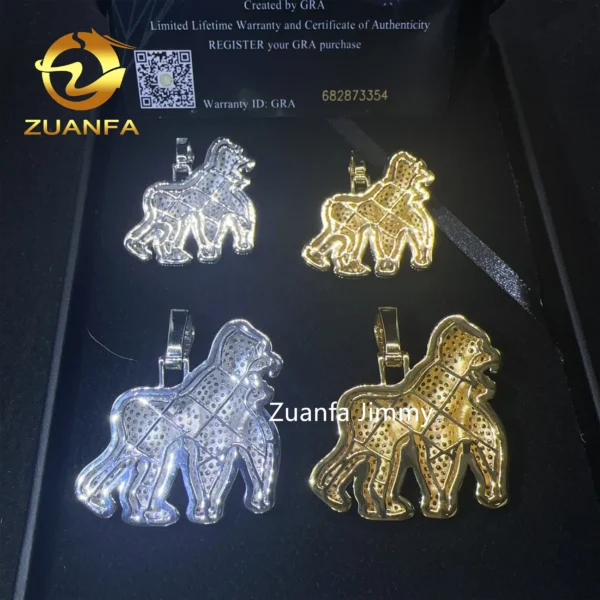 Unique Design Pass Diamond Tester Hip Hop Pendant Jewelry 925 Sterling Silver VVS1 Moissanite Diamond Gorilla Pendant Necklace - Image 3