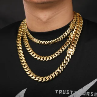 Wholesale 10mm-22mm Solid Cuban Choker Hip Hop Miami Cuban Link Chain Mens 14k 18k Real Gold Plated