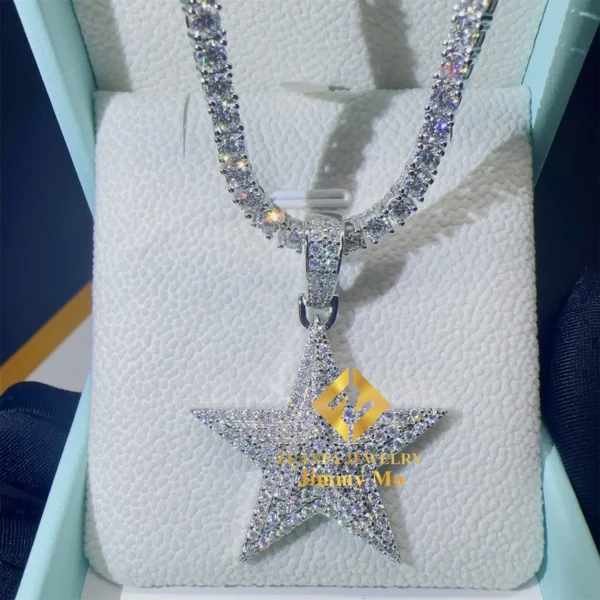 Bulk Stock Iced Out Shining Jewellery Hip Hop Pendant 925 Silver White Gold VVS1 Moissanite Diamond Five Star Pendant - Image 5